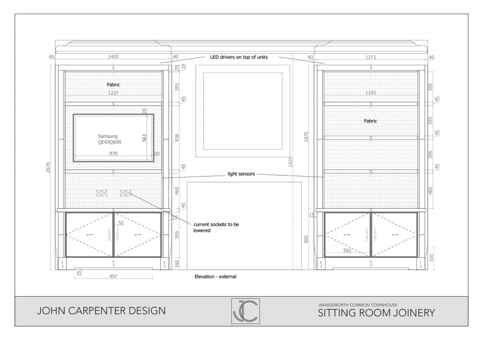 Family Townhouse, Wandsworth Common, London | Sitting Room Joinery, design drawing | Interior Designers
